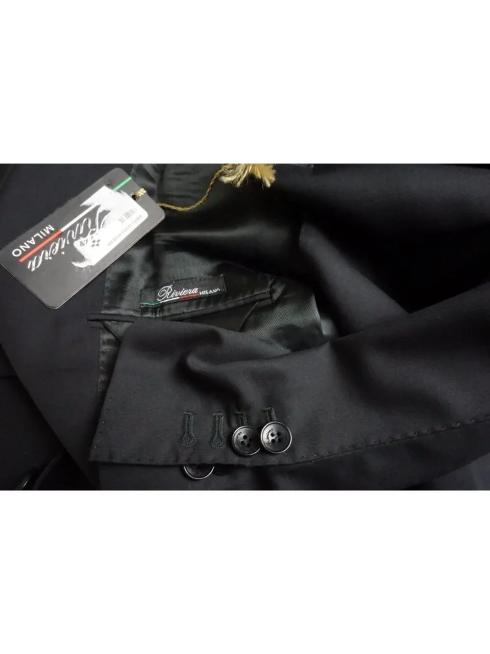 Riviera Milano Solid Black Wool 2 Pc Suit Jacket Pants Sz 42R Brand New